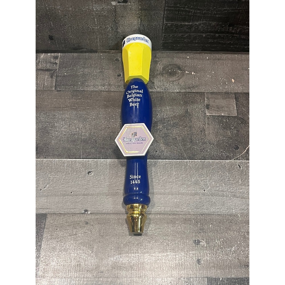 Hoegaarden Belgian White Beer Tap Handle Blue Yellow Glass Top Bar Decor 11 Inch